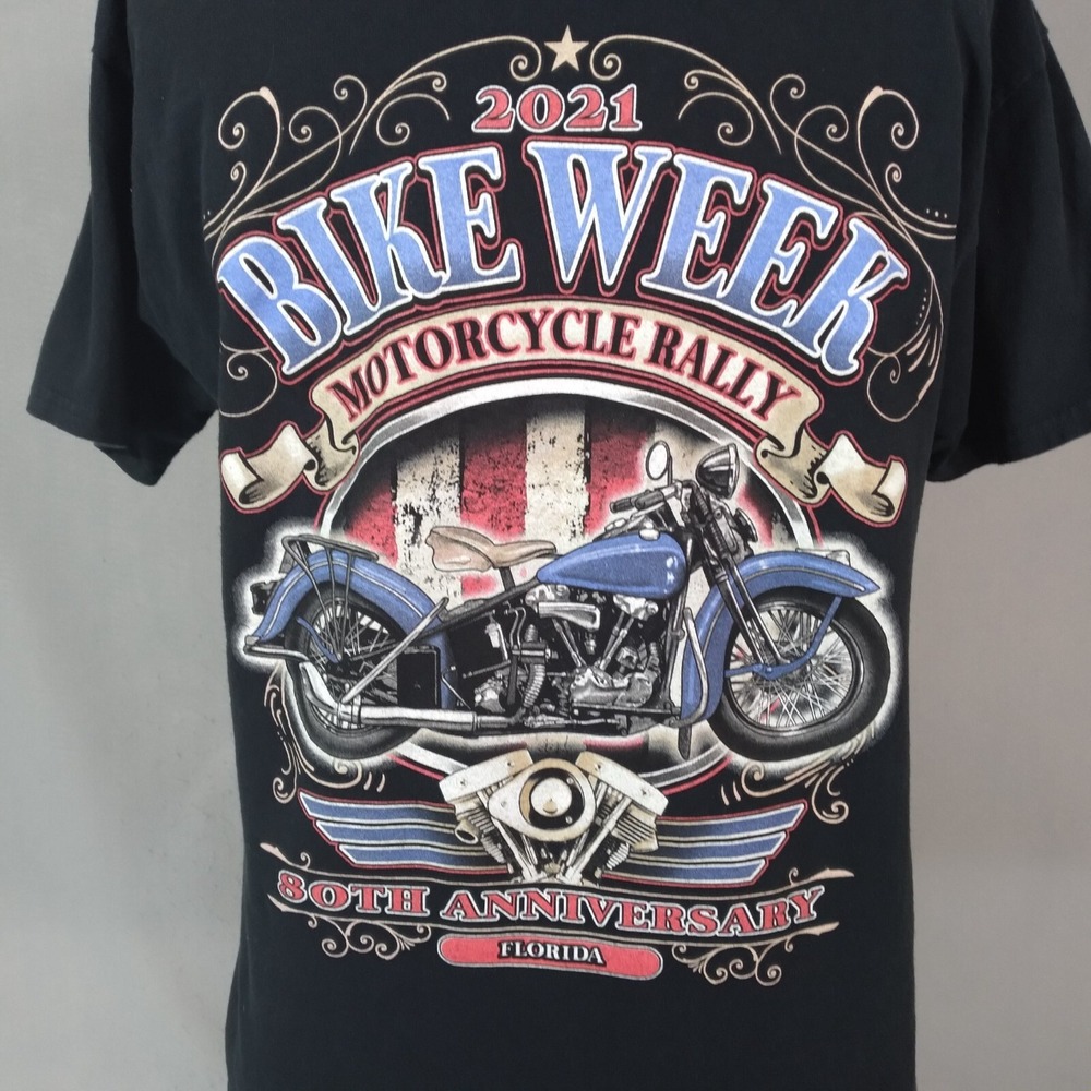 Gildan T-Shirt Men L Black Bike Week 2021 Florida Motorcycle Rally Biker Vintage